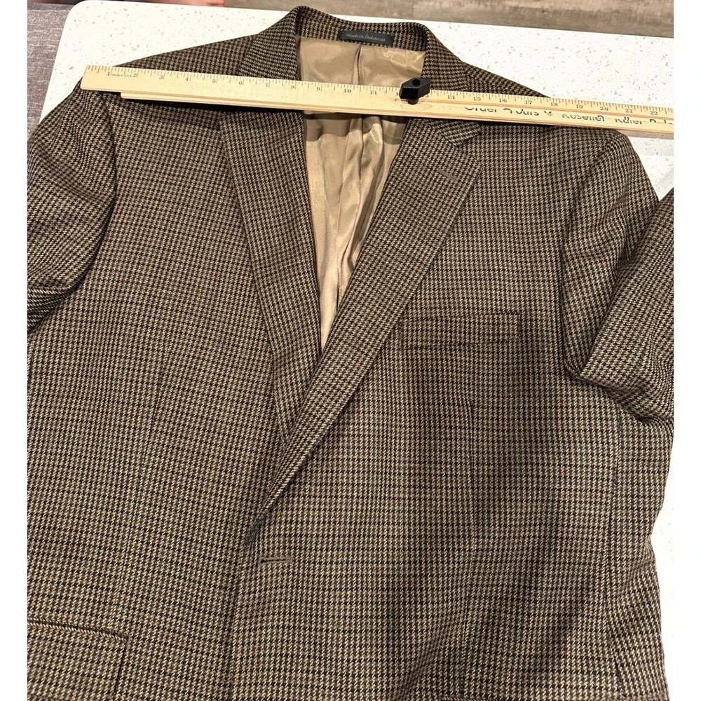 Lauren Ralph Lauren Mens Houndstooth Blazer Brown Tan Two Button Sport Coat